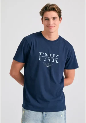 T shirt με τύπωμα στο στήθος FBM011 017 04 Navy