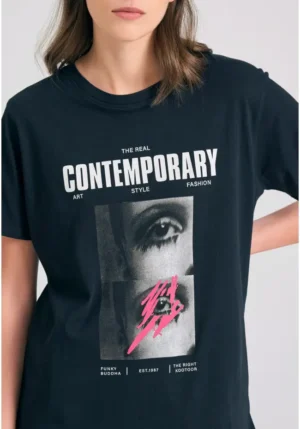 Γυναικείο t shirt με illusion photographic τύπωμα FBL011 130 04 Black (3)
