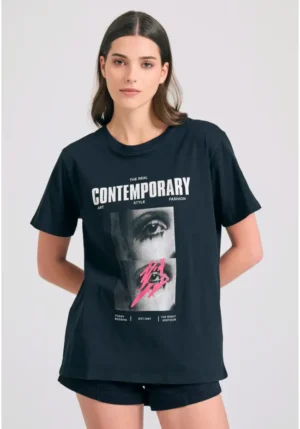 Γυναικείο t shirt με illusion photographic τύπωμα FBL011 130 04 Black