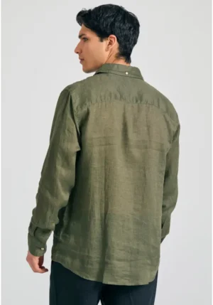 Μακρυμάνικο λινό πουκάμισο FBM011 001 05 Khaki