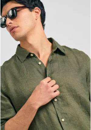 Μακρυμάνικο λινό πουκάμισο FBM011 001 05 Khaki (2)