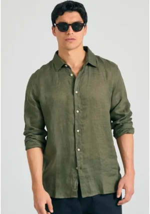 Μακρυμάνικο λινό πουκάμισο FBM011 001 05 Khaki (4)
