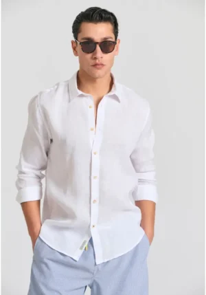 Μακρυμάνικο λινό πουκάμισο FBM011 001 05 White