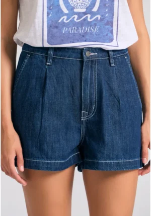 Loose fit lyocell blend jean σόρτς με πιέτες FBL011 161 03 D.K Blue (2)