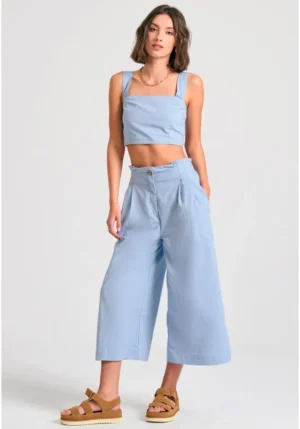 Loose fit παντελόνι με πιέτες στη μέση FBL011 125 02 Baby Blue (2)