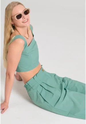 Loose fit παντελόνι με πιέτες στη μέση FBL011 125 02 Jade (2)