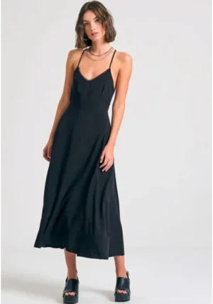 Lyocell blend midi φόρεμα με ανοιχτή πλάτη FBL011 116 13 Black