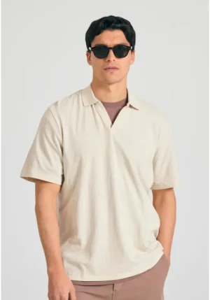 Relaxed fit linen blend μπλούζα πόλο FBM011 012 11 Cigar