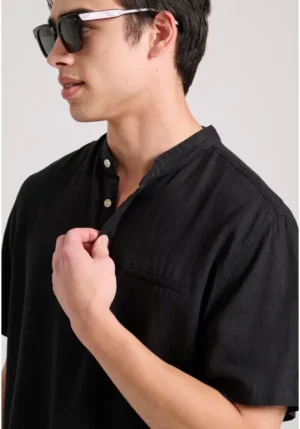 Relaxed fit linen blend πουκαμίσα FBM011 006 05 Black (2)