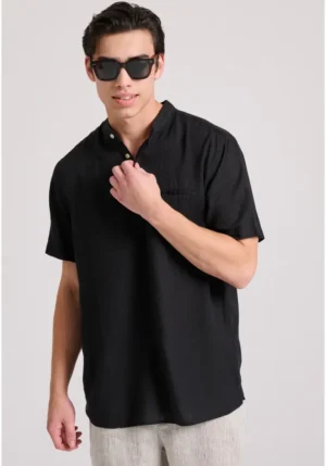 Relaxed fit linen blend πουκαμίσα FBM011 006 05 Black