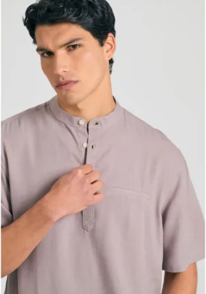Relaxed fit linen blend πουκαμίσα FBM011 006 05 Cigar (3)