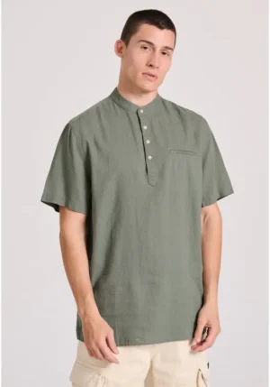 Relaxed fit linen blend πουκαμίσα FBM011 006 05 Khaki (4)
