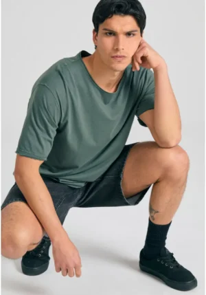 Relaxed fit t shirt με raw edges FBM011 348 04 Mineral Green (2)