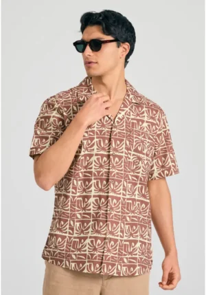 Relaxed linen blend resort πουκάμισο FBM011 033 05 Biscotti