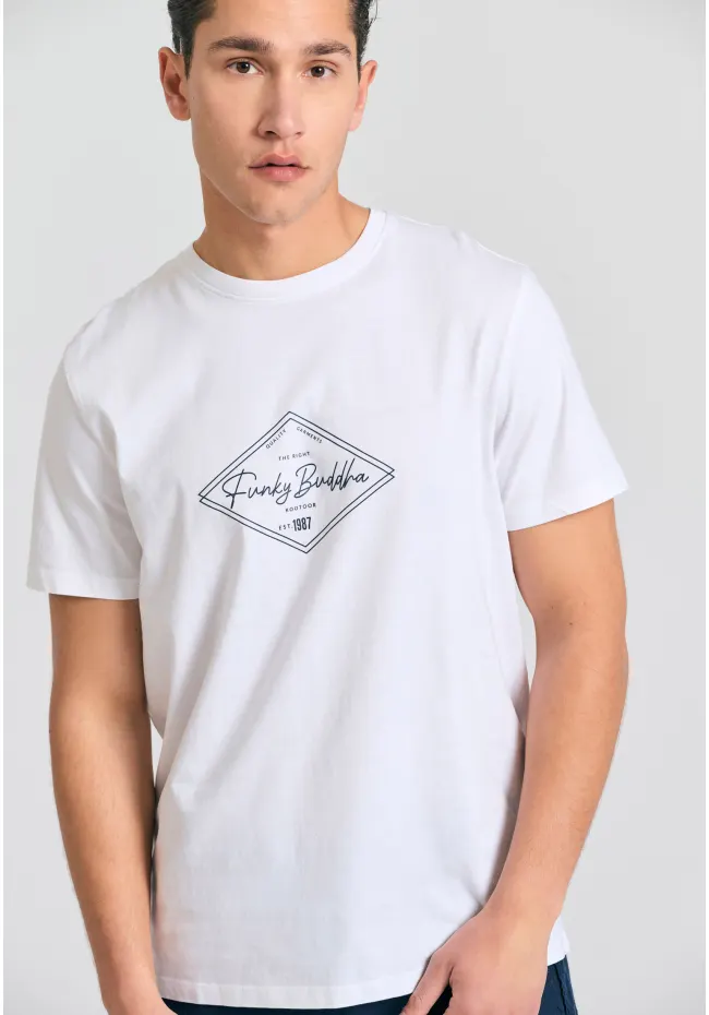 T shirt με τύπωμα στο στήθος FBM011 021 04 White (2)