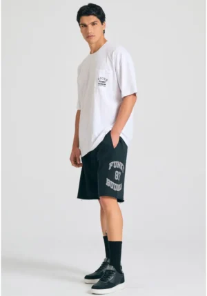 Wide leg fit αθλητική βερμούδα με branded τύπωμα FBM011 051 03 Black (4)