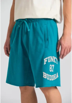 Wide leg fit αθλητική βερμούδα με branded τύπωμα FBM011 051 03 Peacock (3)