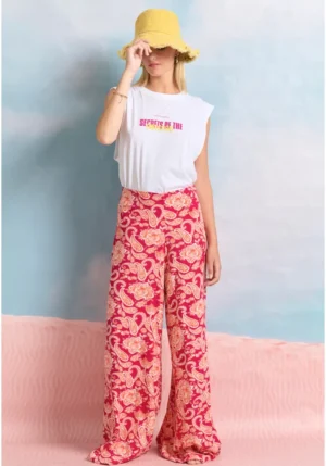 Wide leg εμπριμέ παντελόνα από βισκόζη FBL011 109 02 Rasperry (2)