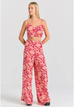 Wide leg εμπριμέ παντελόνα από βισκόζη FBL011 109 02 Rasperry (3)