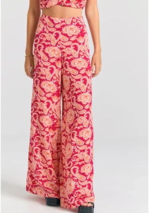 Wide leg εμπριμέ παντελόνα από βισκόζη FBL011 109 02 Rasperry