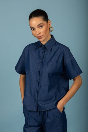 oversize jean πουκάμισο Bernie 129 71482 D.K Navy (4)