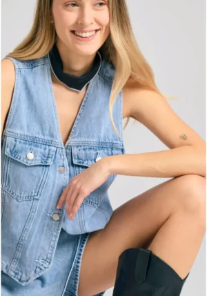 Γυναικείο jean γιλέκο FBL011 162 01 L.T Blue (3)
