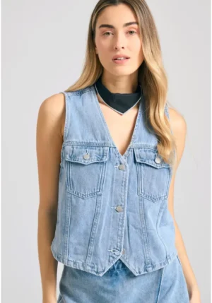 Γυναικείο jean γιλέκο FBL011 162 01 L.T Blue