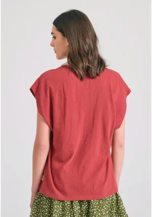 Γυναικείο linen blend μονόχρωμο t shirt FBL011 110 04 Earth Red
