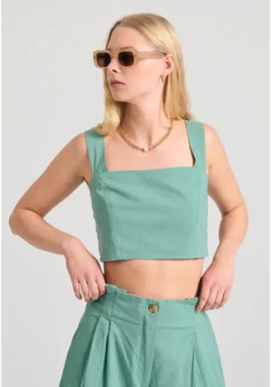 Μονόχρωμο βαμβακερό cropped top FBL011 128 17 Jade