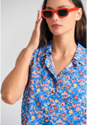 αμάνικο πουκάμισο Floral FBL011 108 05 Electric Indigo (3)