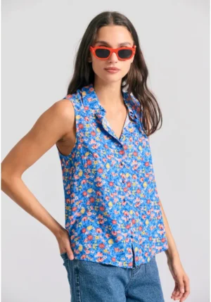 αμάνικο πουκάμισο Floral FBL011 108 05 Electric Indigo