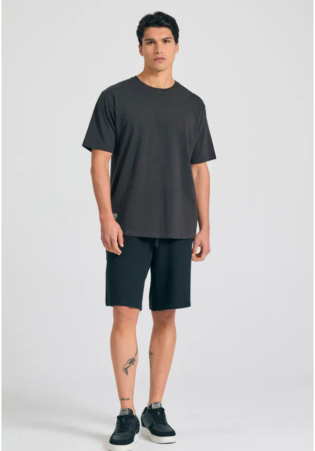 Relaxed fit t shirt με graphic τύπωμα στην πλάτη FBM011 316 04 Anthracite (2)