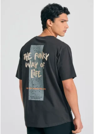 Relaxed fit t shirt με graphic τύπωμα στην πλάτη FBM011 316 04 Anthracite (3)