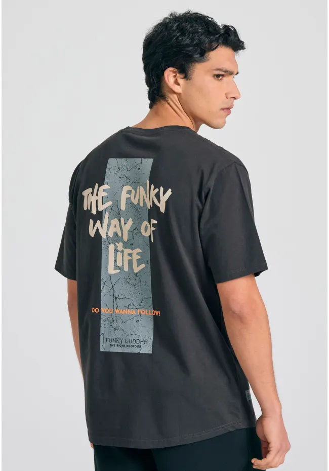 Relaxed fit t shirt με graphic τύπωμα στην πλάτη FBM011 316 04 Anthracite (3)