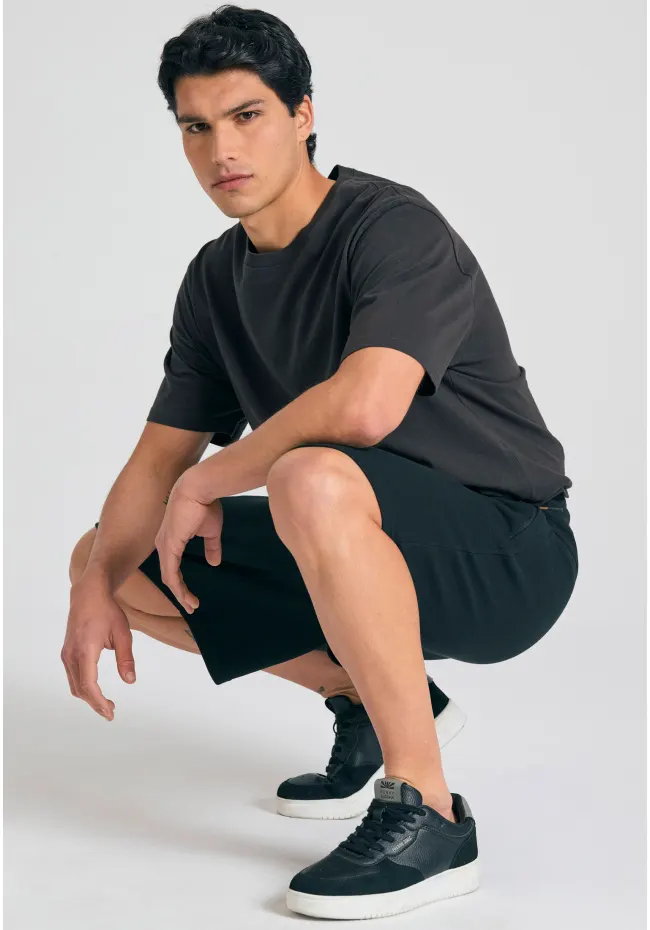 Relaxed fit t shirt με graphic τύπωμα στην πλάτη FBM011 316 04 Anthracite (4)