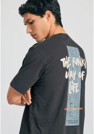 Relaxed fit t shirt με graphic τύπωμα στην πλάτη FBM011 316 04 Anthracite (5)