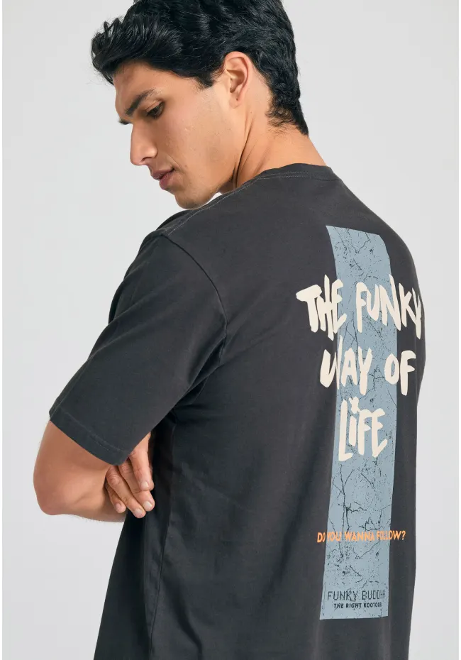 Relaxed fit t shirt με graphic τύπωμα στην πλάτη FBM011 316 04 Anthracite (5)