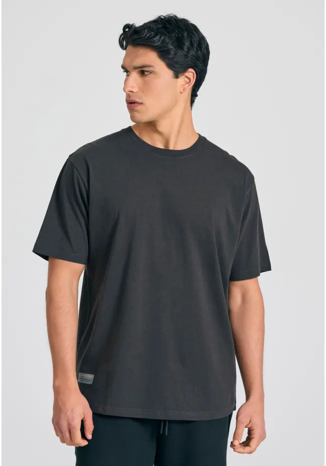 Relaxed fit t shirt με graphic τύπωμα στην πλάτη FBM011 316 04 Anthracite