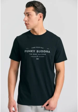 T shirt με embossed τύπωμα από οργανικό βαμβάκι FBM011 027 04 Black