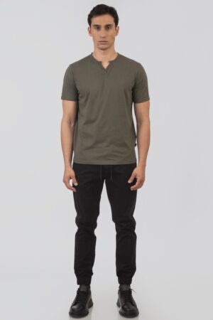 T shirt με λαιμό henley και raw cuts Ts 9052 Khaki (2)