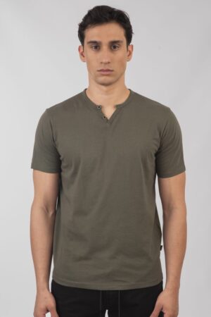 T shirt με λαιμό henley και raw cuts Ts 9052 Khaki