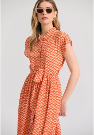 midi εμπριμέ σεμιζιέ φόρεμα με πλαϊνό δέσιμο FBL011 137 13 Mandarin (4)