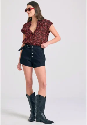 Γυναικείο loose fit floral πουκάμισο από βισκόζη FBL011 119 05 Black (2)