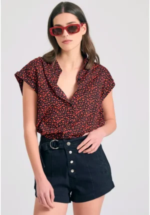 Γυναικείο loose fit floral πουκάμισο από βισκόζη FBL011 119 05 Black