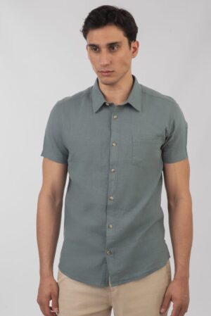 πουκάμισο λινό με κοντό μανίκι Gs 5086 Teal Green (4)
