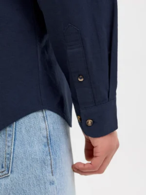 μάο λινό πουκάμισο 12269319 Navy Blazer