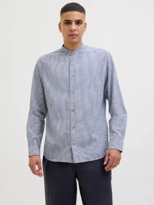 μάο λινό πουκάμισο 12269319 Navy Stripe (4)