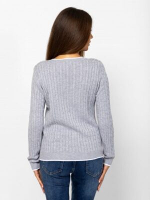 Γυναικείο πλεκτό πουλόβερ με V neck HillaT53023 Grey (2)