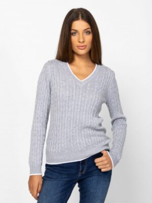 Γυναικείο πλεκτό πουλόβερ με V neck HillaT53023 Grey