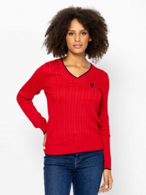 Γυναικείο πλεκτό πουλόβερ με V neck HillaT53023 Red